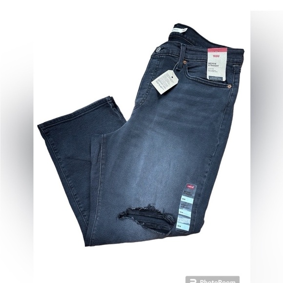Levi’s plus size distressed high rise wedgie straight 24W NWT button fly Black - Picture 3 of 7